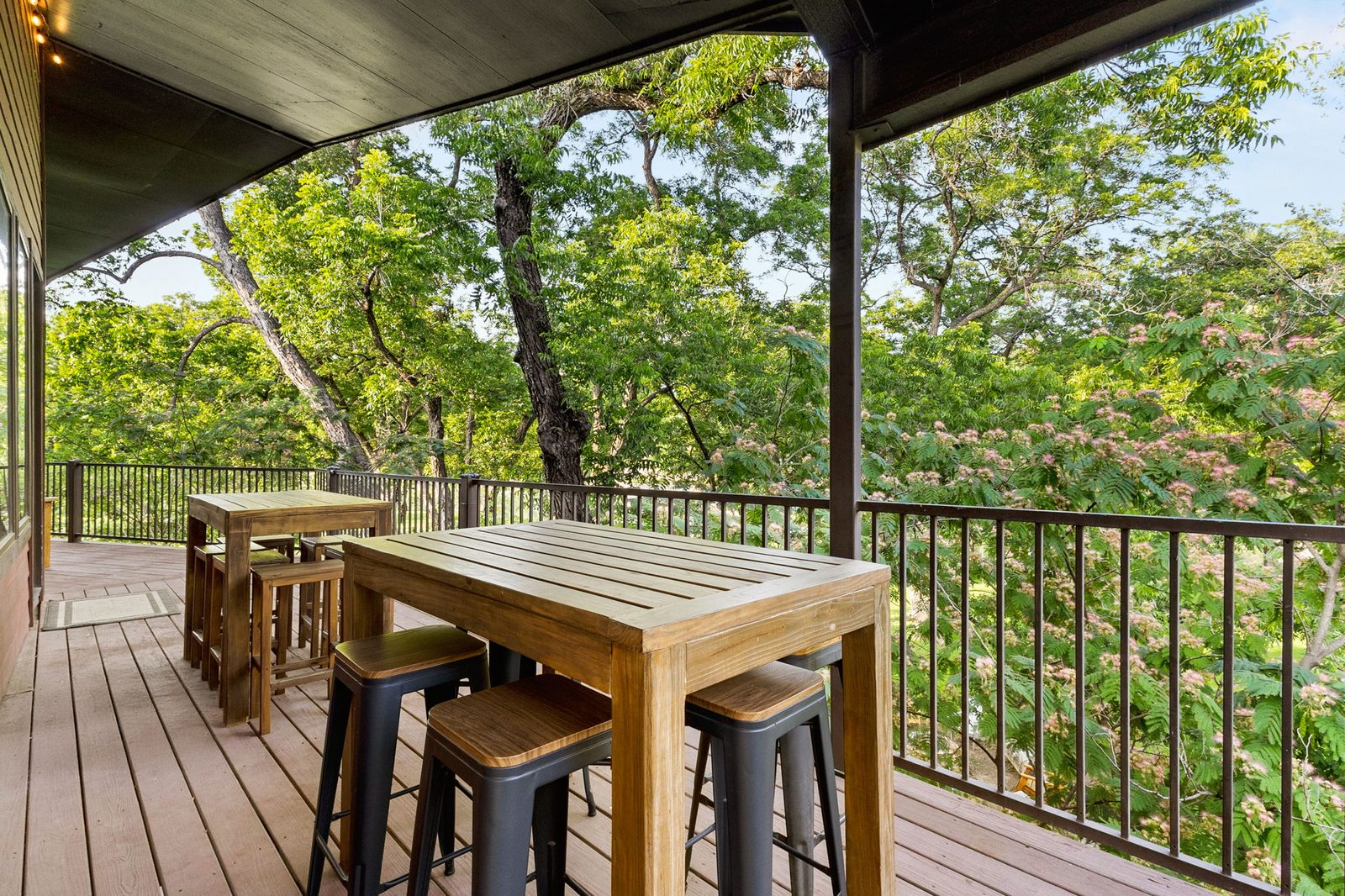 Patio seating overlooking the lake